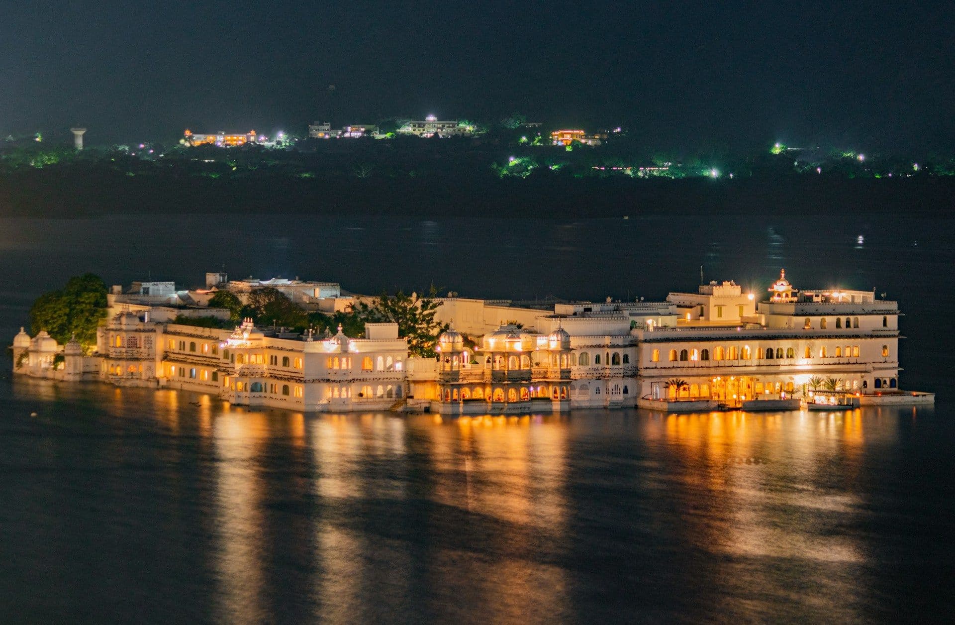 Taj Lake Palace sitting on the waters of Lake Pichola in Udaipur